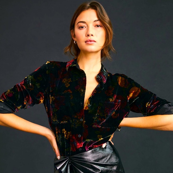 Anthropologie Pilcro Relaxed Velvet Buttondown - Picture 1 of 10